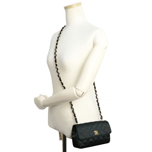 Chanel Satin Matelasse Single Chain Shoulder Bag Crossbody Black - Picture 7 of 11